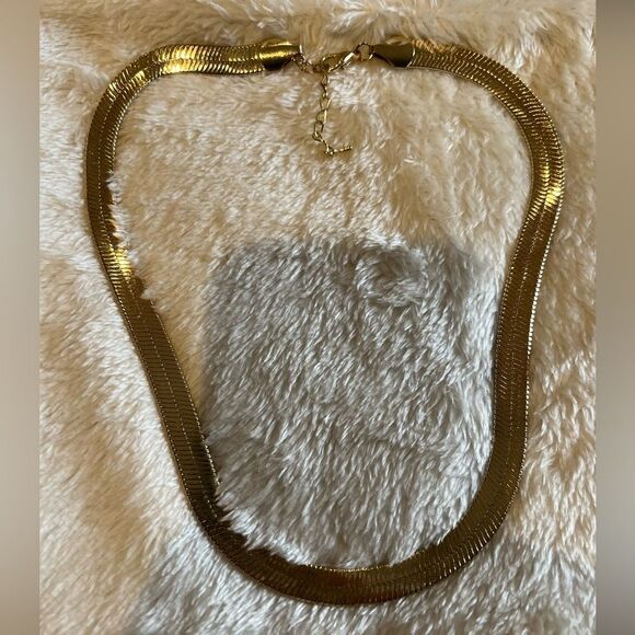 ARGENTO VIVO THICK HERRINGBONE CHAIN NECKLACE 18k Plated Sterling Silver - Picture 2 of 5